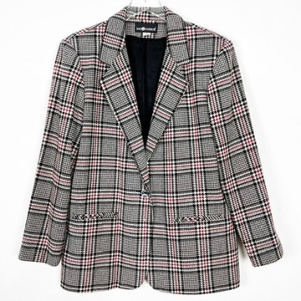 Vintage Sag Harbor Houndstooth Blazer Women's Size 14 Glen Plaid Wool Blend
